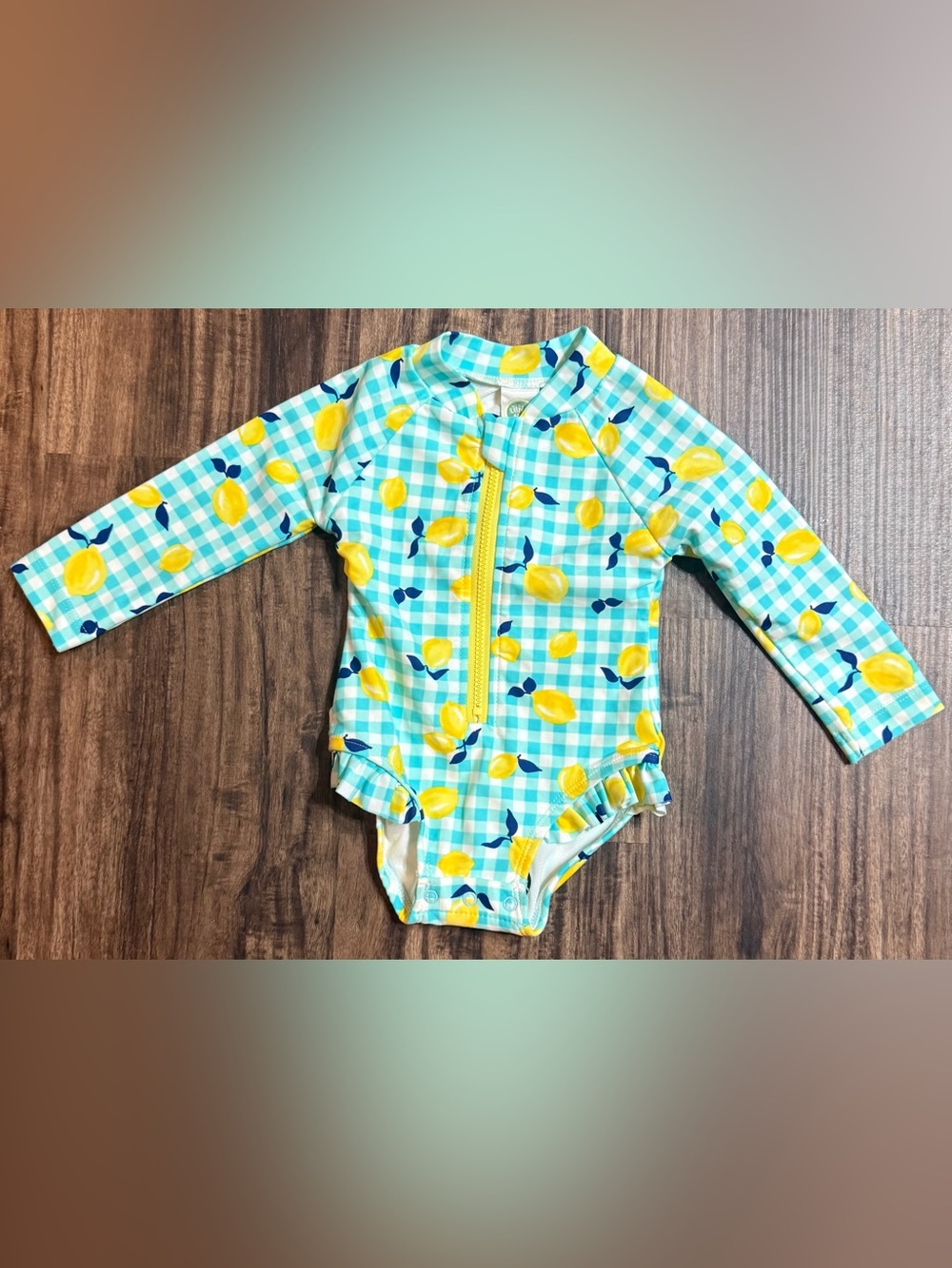 Little Me Yellow Lemon Gingham One-Piece Swimsuit 6-9 Months Girls Bathing Suit